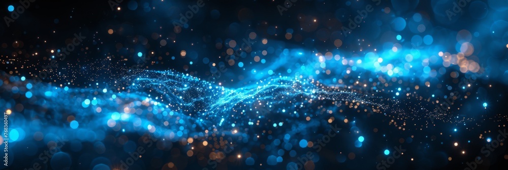 Aufkleber abstract blue particles forming a wave pattern - a dynamic display of blue glowing particles creatin