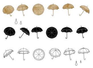 手描きの傘の線画イラスト素材