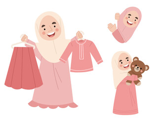 Hijab women group vector illustration