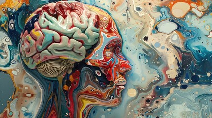 Vibrant Neo-Expressionist of the Human Brain Showcasing Organic Complexity and Emotional Depth - obrazy, fototapety, plakaty