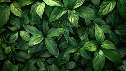 Tropical Green Leaves Texture with Dark Tone Abstract Nature Pattern Background - obrazy, fototapety, plakaty
