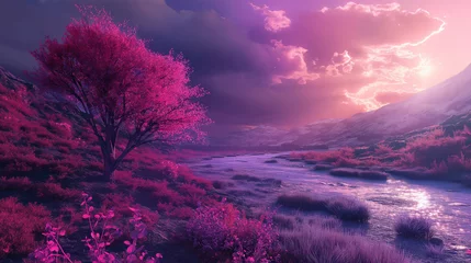 Papier Peint photo Lavable Tailler Beautiful of the Landscape with magenta nature, Illustration.