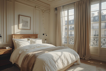 Comfortable bedroom with furniture, fixtures, windows, and hardwood floor