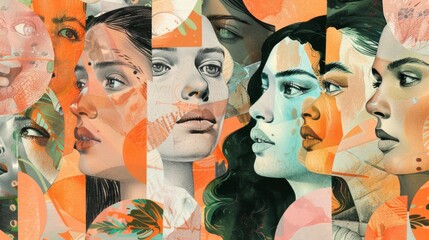 Obraz premium Colorful Collage of Diverse Female Faces