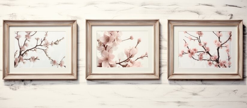 A room adorned with three framed pictures displaying beautiful flowers on the wall, adding a touch of nature indoors