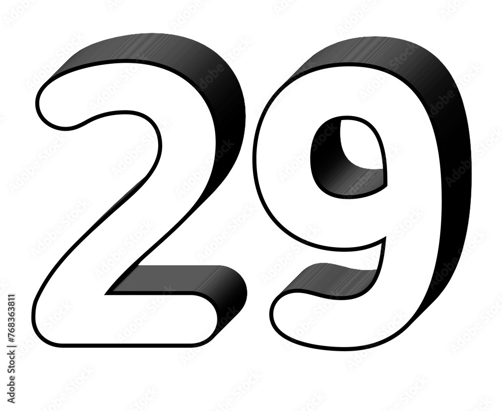 Aufkleber number 29 twenty nine in white color sign symbol 3d numbers for design elements isolated on transpar