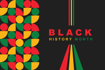 Black History Month banner with geometric african style pattern illustration on black background. Black History Month vector banner design