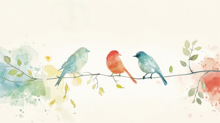 For a dear friend this thoughtful card design features a handwritten quote and a watercolor illustration of birds on a branch with the message Friends are like birds always - obrazy, fototapety, plakaty