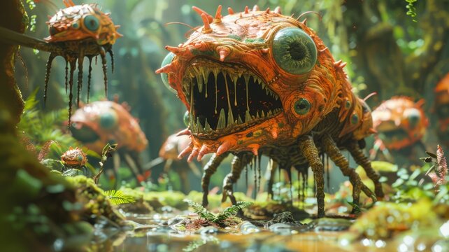 An alien zoo with bizarre creatures, quirky 3D