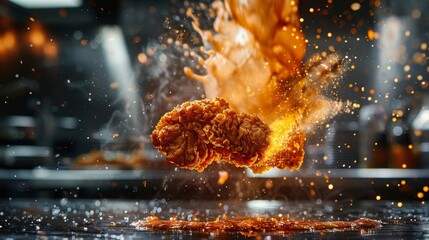 Flaming Fried Chicken Piece - obrazy, fototapety, plakaty