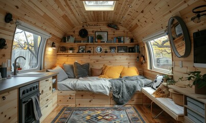 A camper home design with bedroom