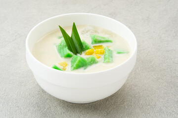 Es Bongko, traditional food made from hunkwe flour, pandan leaves, coconut milk. Indonesian food
