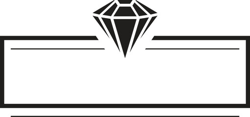 Luxury diamond shape black badge frame vector illustration. white background with ribbon and glitter effect ornament.