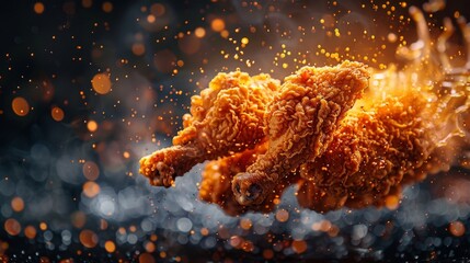 Fiery Crispy Fried Chicken Wings - obrazy, fototapety, plakaty