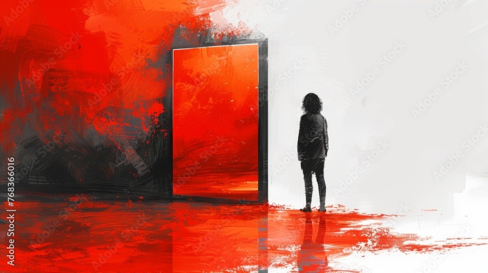 Aufkleber a person stands in front of a mirror torn between whether to end relationship which is causing them 
