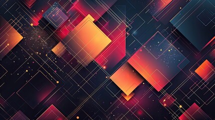 Dazzling Abstract Digital Geometric Backdrop with Vibrant Intersecting Luminous Patterns - obrazy, fototapety, plakaty