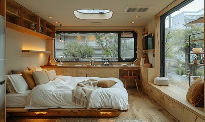 A camper home design with bedroom - 768366242