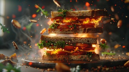 Fiery Sandwich on Plate
