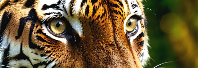 tiger head close-up, bright colors, eyes, wide panorama, print concept, paintings, wallpaper, design