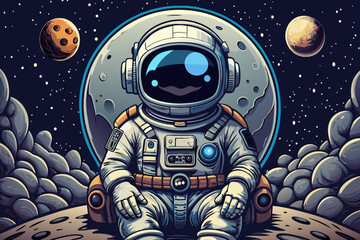 illustration of an astronaut with universe background - obrazy, fototapety, plakaty