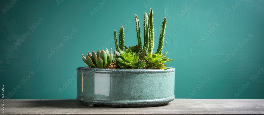 Aufkleber a small container holds three different types of succulent plants with green leaves and varying shap