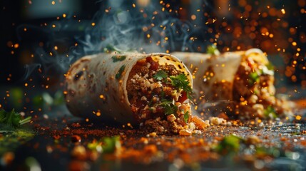 Fiery Spicy Burrito with Smoke and Sparks