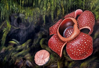 Finished Rafflesia Panchoana oil painting