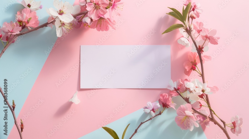 Poster blank mockup of an event ticket with a floral pattern and pastel color scheme perfect for a summer e