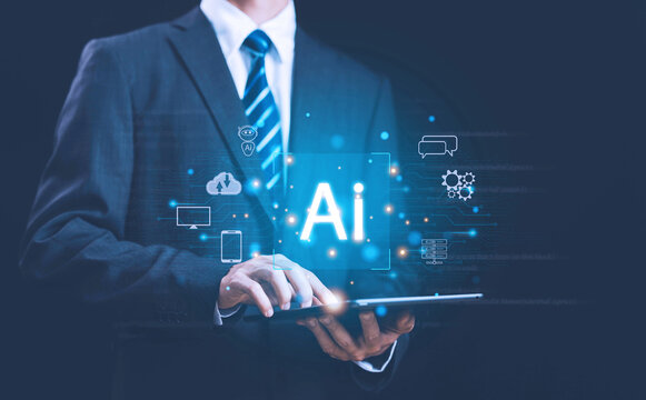 AI digital technology, smart robot conversation, and bot artificial intelligence are open for customers. concept of chatbot generates the information command prompt and AI chat business communication.