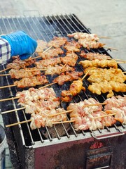 Thailand treditionlal food, Thailand street food, pork are grill with sweet sauce.