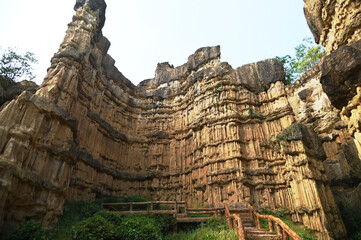 Pha Chor is a natural phenomenon. Caused by erosion from wind and rain. and raised itself up into a high hill with strange cliffs and pillars of earth as you can see.