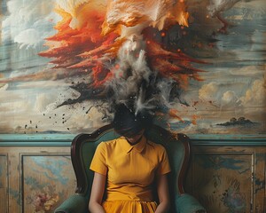 Major depressive disorder depicted in Surrealism Art unveils the labyrinth of the mind, where shadows dance with despair, 3D render