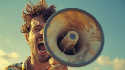 Amusing Announcement Funny Guy with Bullhorn