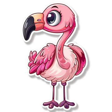 recommend clip art: Adorable cute pink flamingo sticker in cartoon vector style illustration