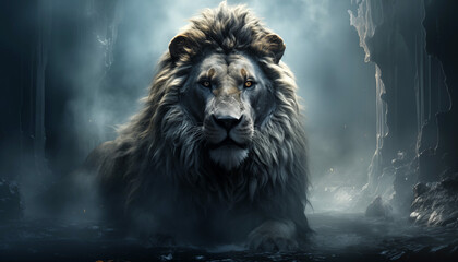 Lion wallpaper image background created with a generative ai technology  - 768370209