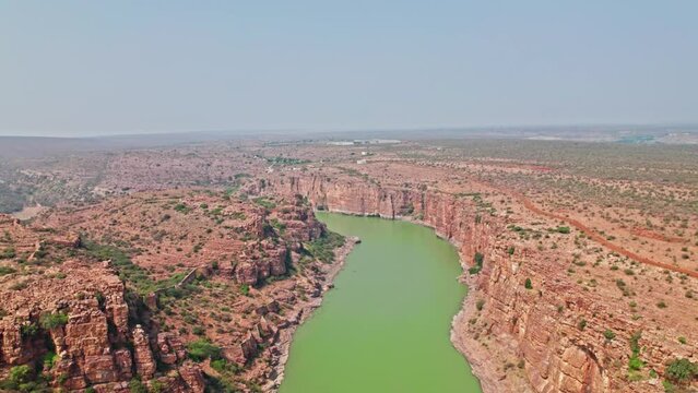 indian grand canyon gandikota and penna river aerial view at kadapa, andhra pradesh , india, drone shot