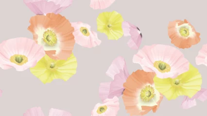 Foto auf Acrylglas Floral seamless pattern, colorful poppy flowers on light brown background © momosama