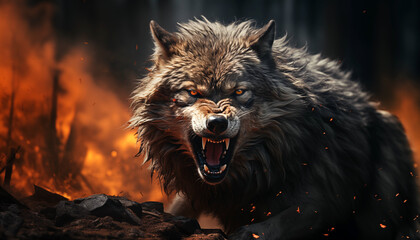 Angry wolf wallpaper image background created with a genrative ai technology - 768370654
