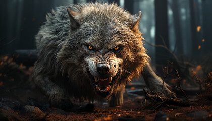 Angry wolf wallpaper image background created with a genrative ai technology - 768370655