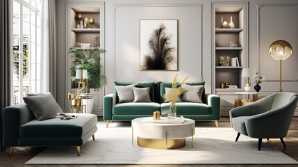 Interior design of modern living room , inspired by scandinavian elegance 