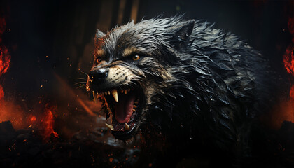 Angry wolf wallpaper image background created with a genrative ai technology - 768370678