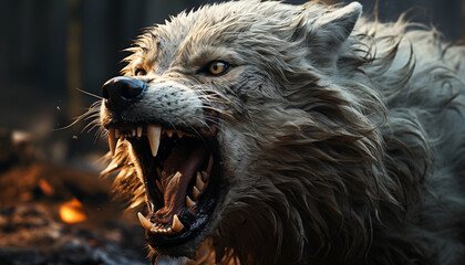 Angry wolf wallpaper image background created with a genrative ai technology - 768370693