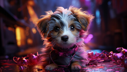 Dog in a colorful light background image wallpaper created with a generative ai technology  - 768371022
