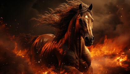 Beautiful horse running wallpaper image background created with a generative ai technology - 768371211