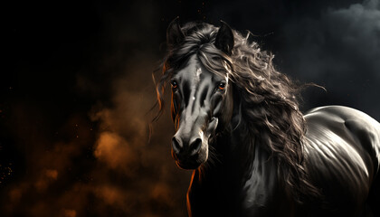 beautiful horse isolated in dark background image created with a genrative ai technology  - 768371267