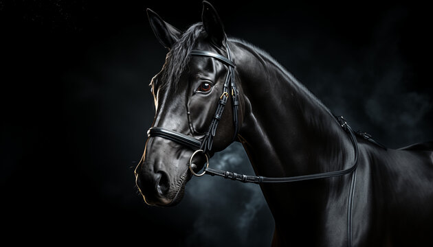 beautiful horse isolated in dark background image created with a genrative ai technology 