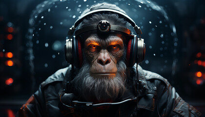 Smart monkey cyberpunk style wallpaper image created with a generative ai technology - 768371464
