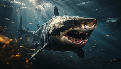 Dangerous Shark hunting Wallpaper created with a generative ai technology 