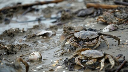 A beach littered with dead crabs seashells and other marine creatures victims of the deadly algae bloom.