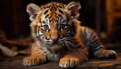 Cute baby tiger wallpaper image background created with a generative ai technology - 768371852